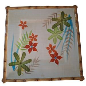 Ipanema Square Platter Tropical Floral Bamboo Rim Cream Excellent Target Home